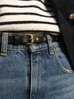 Store Golden Goose Cinto feminino de couro preto com tachas em forma de estrela Cor: preto