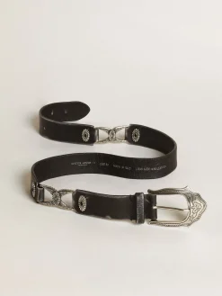 Best Sale Golden Goose Cinto feminino de couro preto com decorações prateadas Cor: preto
