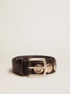 Store Golden Goose Cinto feminino Trinidad preto de couro lavado com tachas prateadas Cor: preto