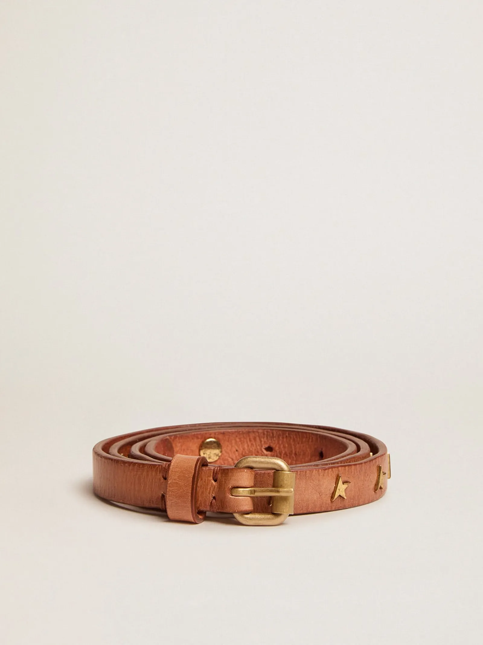 Cheap Golden Goose Cinto Molly de couro marrom com tachas em forma de estrela Cor: marrom