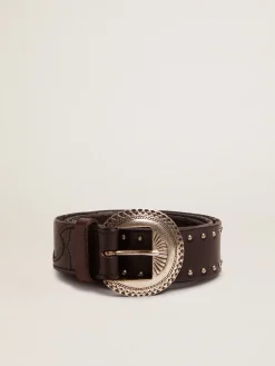 Cheap Golden Goose Cinto Ranch preto de couro lavado com tachas prateadas Cor: preto