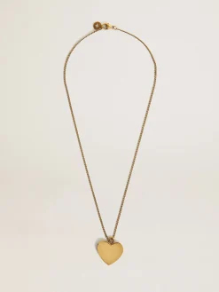 Hot Golden Goose Colar na cor ouro velho com pingente de coração Colar com um pingente em forma de coração que, aberto, revela outro dentro.