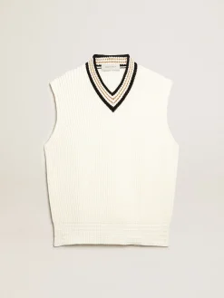 Shop Golden Goose Colete com decote em V de fio de algodão cor de papiro Cor: papiro