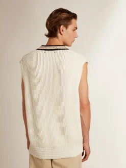 Shop Golden Goose Colete com decote em V de fio de algodão cor de papiro Cor: papiro