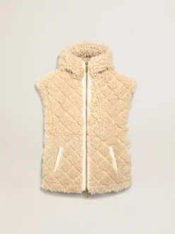 Discount Golden Goose Colete feminino de pele de carneiro dupla face na cor écru Cor: écru