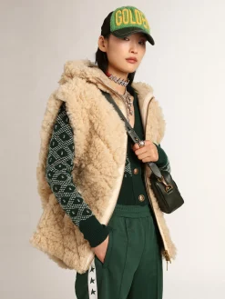 Discount Golden Goose Colete feminino de pele de carneiro dupla face na cor écru Cor: écru