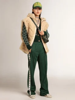 Discount Golden Goose Colete feminino de pele de carneiro dupla face na cor écru Cor: écru