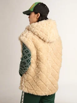 Discount Golden Goose Colete feminino de pele de carneiro dupla face na cor écru Cor: écru