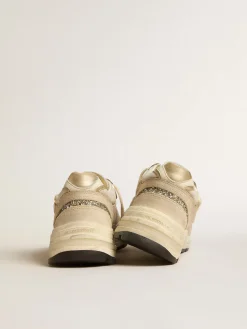 Best Sale Golden Goose Dad-Star de tela e suede perolado com estrela e talão de couro platinado Cabedal de tela e suede perolado