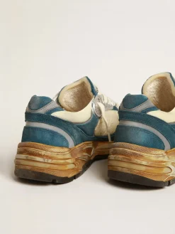 Fashion Golden Goose Dad-Star Feminino de suede azul petróleo, estrela de couro branco Cabedal de suede azul petróleo e náilon bege