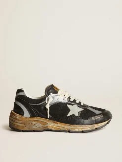 Flash Sale Golden Goose Dad-Star feminino de tela e napa pretas com estrela cor gelo Cabedal de tela e napa pretas