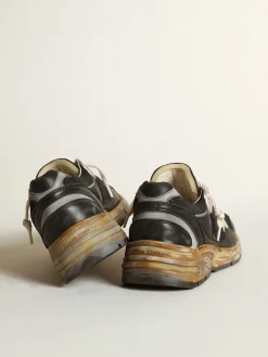 Flash Sale Golden Goose Dad-Star feminino de tela e napa pretas com estrela cor gelo Cabedal de tela e napa pretas