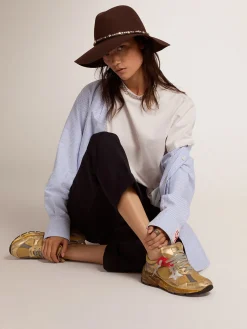 Fashion Golden Goose Dad-Star feminino dourado com estrela branca Cabedal: 50% couro bovino, 28% poliamida, 18% poliuretano têxtil, 4% tecido de vidro