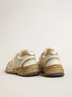 Cheap Golden Goose Dad-Star Masculino de náilon e napa bege, estrela de couro branco Cabedal de náilon e napa brancos
