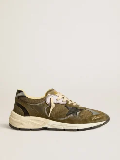 Flash Sale Golden Goose Dad-Star Masculino de suede e tela com estrela e talão de couro preto Cabedal de suede e tela verde militar com inserções de tecido refletivo