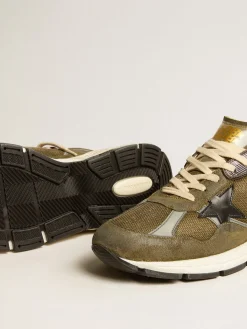 Flash Sale Golden Goose Dad-Star Masculino de suede e tela com estrela e talão de couro preto Cabedal de suede e tela verde militar com inserções de tecido refletivo