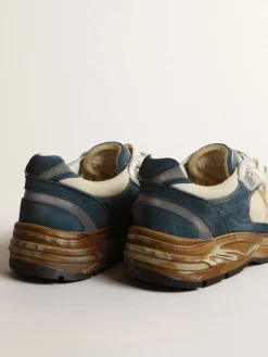 Outlet Golden Goose Dad-Star Masculino de suede azul petróleo, estrela de couro branco Cabedal de suede azul petróleo e náilon bege