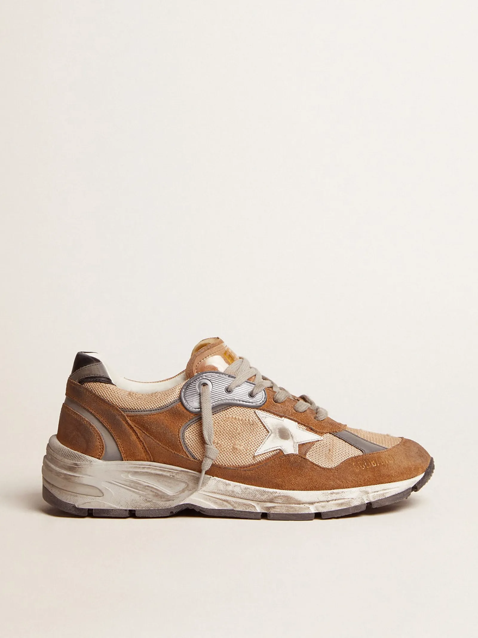 Hot Golden Goose Dad-Star masculino de tela e suede cor tabaco com estrela branca Cabedal de tela e suede na cor tabaco