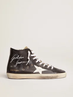 Shop Golden Goose Francis feminino com cabedal de couro preto e estrela branca Cor: preto