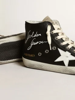 Best Sale Golden Goose Francis feminino de napa preta com estrela de couro branco Cabedal de napa preta