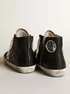 Best Sale Golden Goose Francis feminino de napa preta com estrela de couro branco Cabedal de napa preta