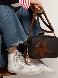 Clearance Golden Goose Francy feminino de couro com estrela de suede Cabedal de couro de bezerro