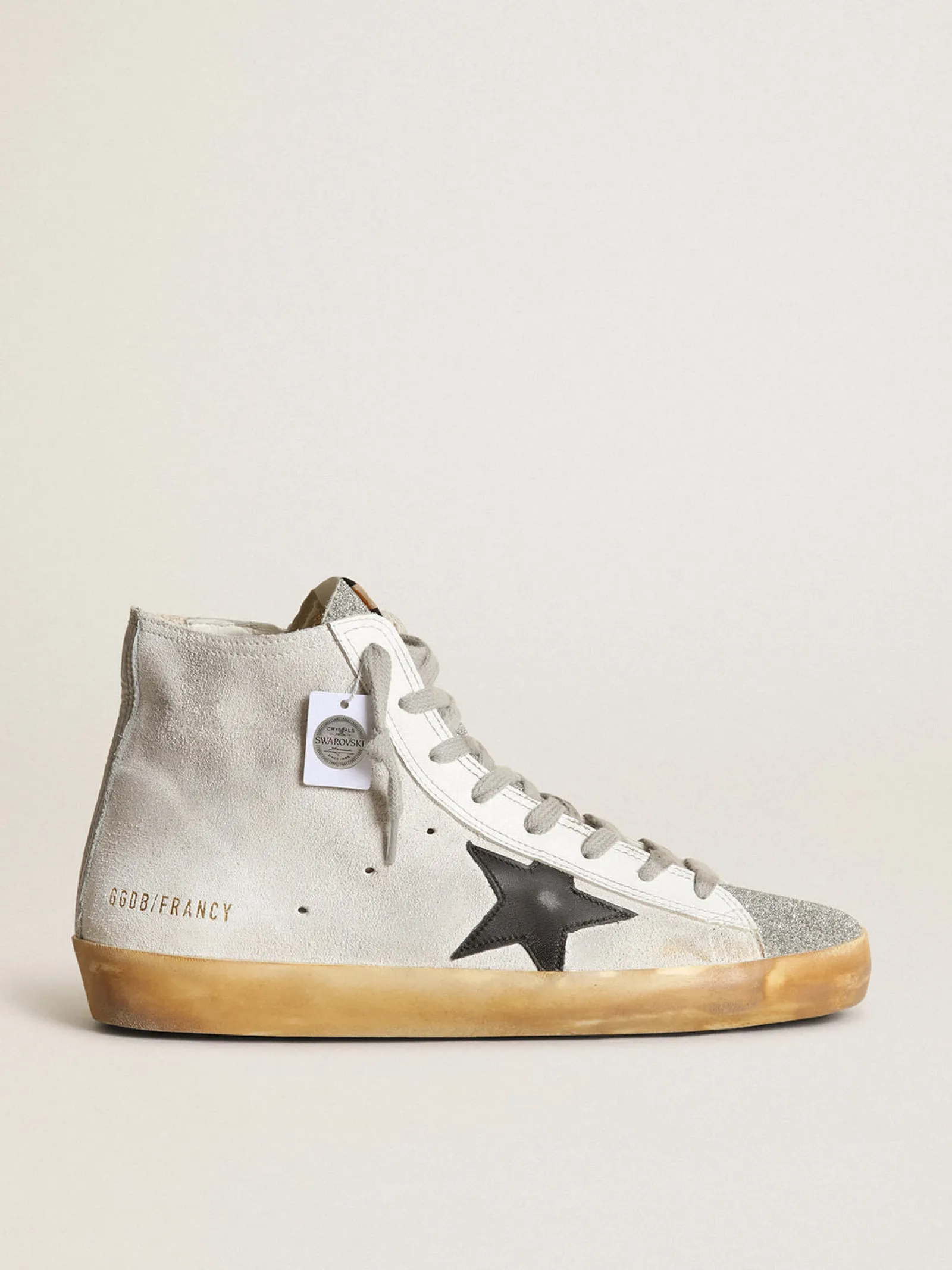Clearance Golden Goose Francy feminino de suede branco com estrela de couro preto Cabedal de suede branco