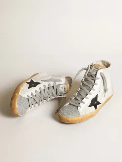 Clearance Golden Goose Francy feminino de suede branco com estrela de couro preto Cabedal de suede branco