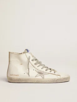 Hot Golden Goose Francy masculino de couro com estrela de suede prateado Cabedal de couro de bezerro