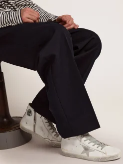 Hot Golden Goose Francy masculino de couro com estrela de suede prateado Cabedal de couro de bezerro