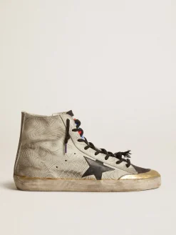 Best Sale Golden Goose Francy Penstar Feminino LAB com estampa floral e estrela preta Cabedal de suede branco com estampa floreal
