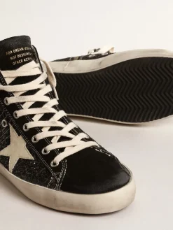 Discount Golden Goose Francy Penstar LTD de glitter com estrela marfim e talão preto Cabedal de glitter preto