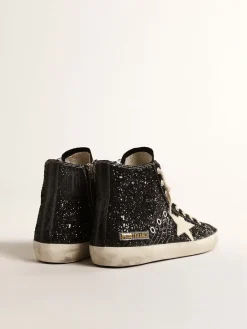 Discount Golden Goose Francy Penstar LTD de glitter com estrela marfim e talão preto Cabedal de glitter preto