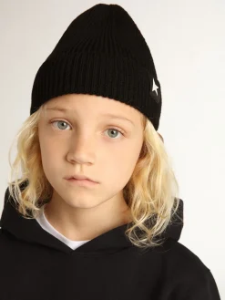 Flash Sale Golden Goose Gorro de algodão preto com estrela branca em contraste Cor: preto