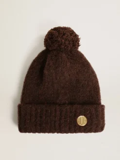 Best Sale Golden Goose Gorro de lã cor café com pompom Cor: café
