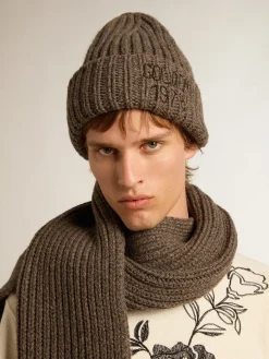 Best Golden Goose Gorro de lã mista de caxemira marrom cinza Coleção Journey