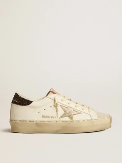 Cheap Golden Goose Hi Star com estrela de couro metálico platinado e talão de glitter Cabedal de napa branca