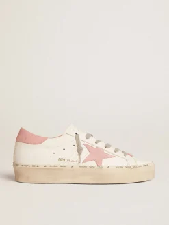 Fashion Golden Goose Hi Star com estrela de suede e talão de couro rosa antigo Cor: branco
