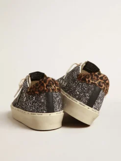 Clearance Golden Goose Hi Star de glitter cinza escuro com estrela de couro preto Cabedal de glitter cinza escuro