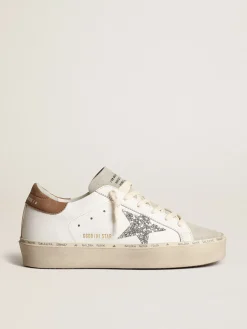 Shop Golden Goose Hi Star, estrela de glitter prateado e talão nubuk havana-rosado Cor: branco