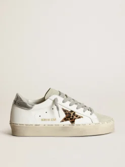 Cheap Golden Goose Hi Star feminino com estrela de cavalinho leopardo e talão prateado Cor: branco