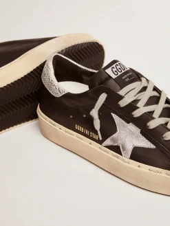 Best Golden Goose Hi Star feminino de couro preto com estrela de couro metálico prateado Cor: preto