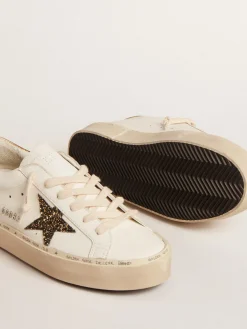 New Golden Goose Hi Star LTD com estrela de glitter preto e dourado e talão dourado Cor: branco