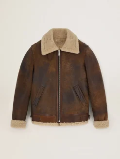Flash Sale Golden Goose Jaqueta Arvel Coleção Journey de shearling Cor: marrom e bege