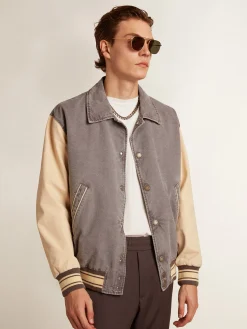 Flash Sale Golden Goose Jaqueta bomber de algodão nas cores cinza lilás e marzipã Cor: cinza lilás