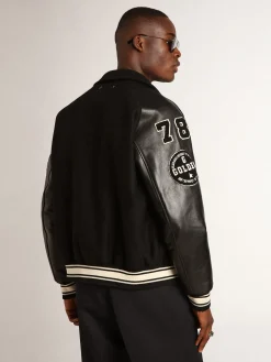 Fashion Golden Goose Jaqueta bomber de lã preta com patch Golden Collection