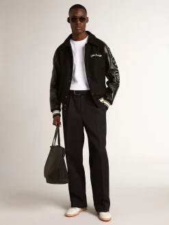 Fashion Golden Goose Jaqueta bomber de lã preta com patch Golden Collection