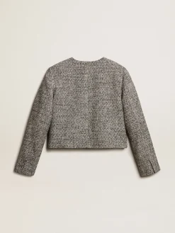 Hot Golden Goose Jaqueta boxy cropped em tecido bouclé cinza Coleção Journey