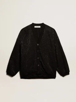 Cheap Golden Goose Jaqueta cardigã masculina preta com lantejoulas Coleção Journey