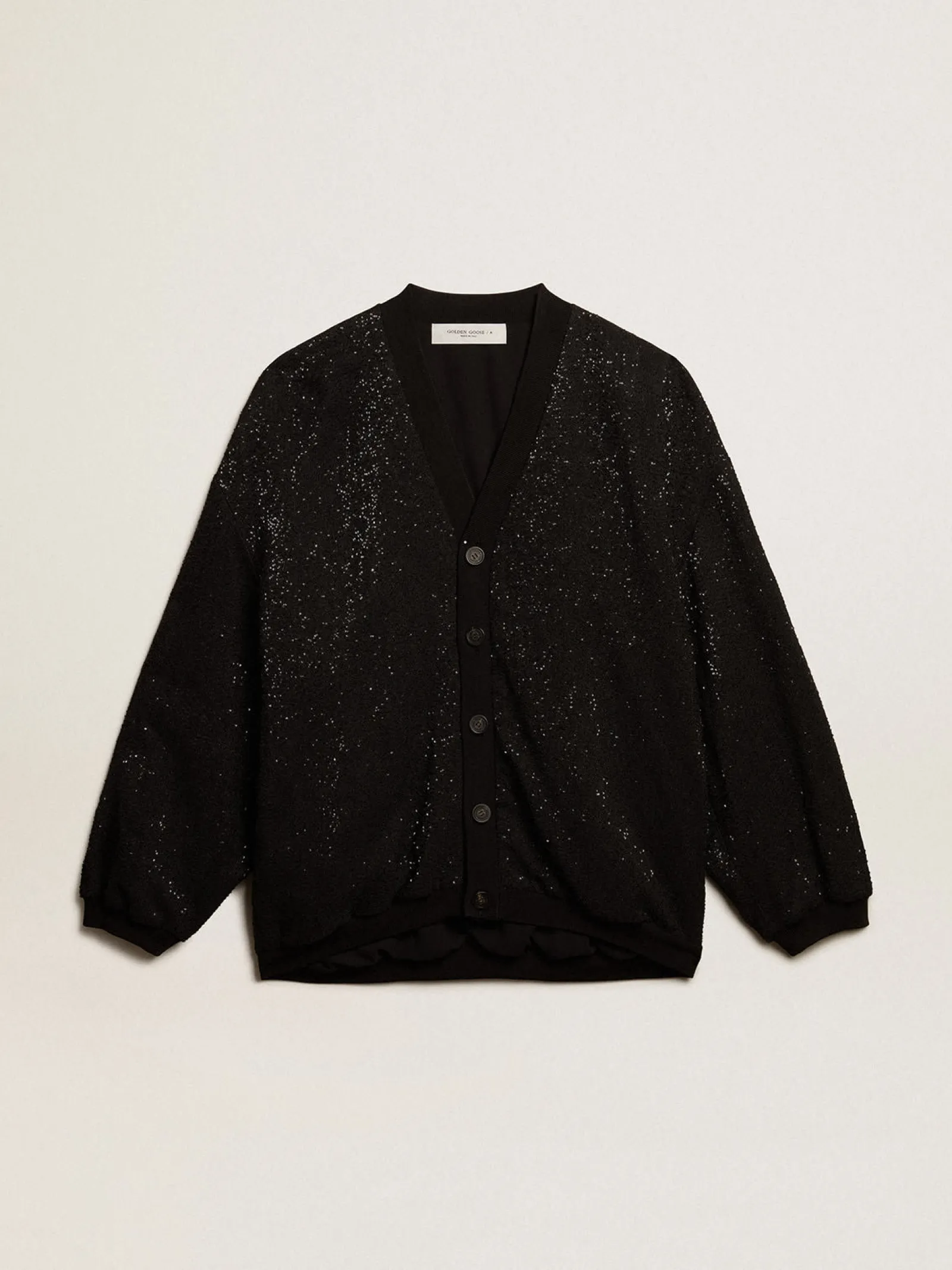Cheap Golden Goose Jaqueta cardigã masculina preta com lantejoulas Coleção Journey
